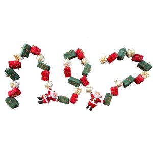 Vintage Santa Claus Christmas Garland with Packages Set Of 2 64"